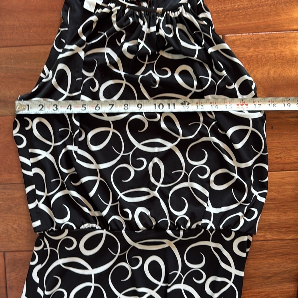 Dress Barn Sleeveless Black Cream Curlicue Scribble Pattern Dress Size 10 - Picture 7 of 8